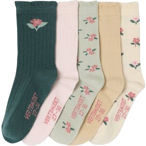 Set van 5 Paar Bloemensokken - Ecru - Voor Meisjes