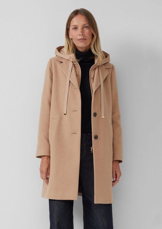 s.Oliver BLACK LABEL - Regular Fit - Lange Jas - Effen - Met Reverskraag en Capuchon