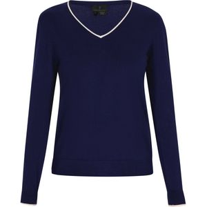 DreiMaster - Klassik - Trui - Navy / Wit - V-hals - Lange Mouw