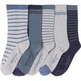 BASICS - Set van 5 Paar - Gestreepte Sokken - Gemêleerd Grijs - Voor Jongens