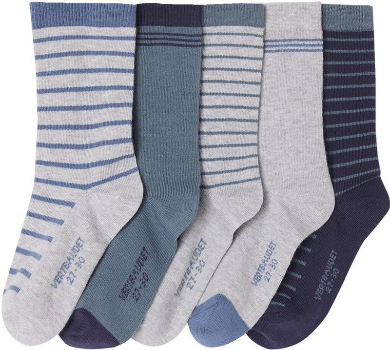 BASICS - Set van 5 Paar - Gestreepte Sokken - Gemêleerd Grijs - Voor Jongens
