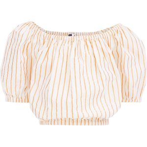 WE Fashion Gestreepte Off Shoulder Top Brons/Wit