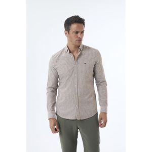 Jimmy Sanders Overhemd - Gestreept - Poplin Katoen Linnen - Lange Mouw Heren Bruin - 2Xl