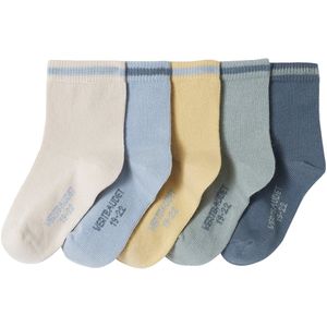 Set van 5 Paar Babysokjes - Effen Kleuren - Zacht Tricot - Ribboorden