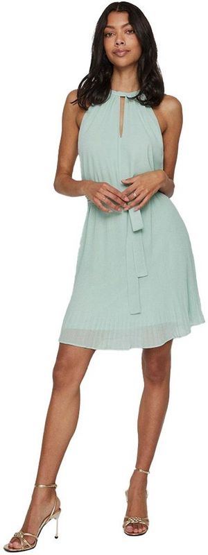 Vila Juliette Plisse Mouwloze Korte Jurk Groen 42 Vrouw