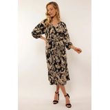 G-Maxx - Cindy - Jurk - Zwart/Sahara - Midimodel - Knoopsluiting