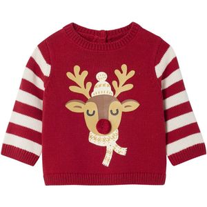 Kersttrui - Rood - Babyjongens - Rendiermotief - Lange Mouwen