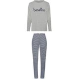 Benetton - WMS PJ Set - Lange Pyjama - Grijs - 100% Katoen