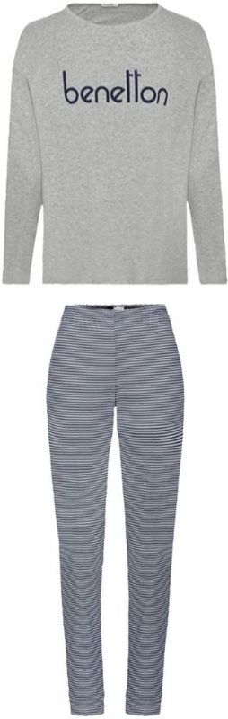 Benetton - WMS PJ Set - Lange Pyjama - Grijs - 100% Katoen