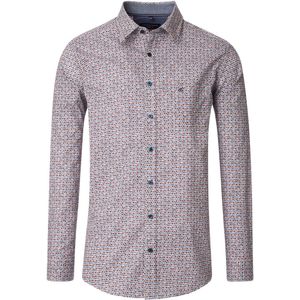 CASA MODA Sport - Casual Fit Overhemd - Wit - Blauw Rood Beige Dessin - Popeline