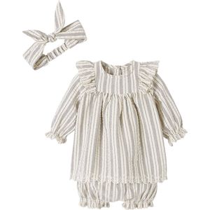 Set - Jurk + Bloomer + Hoofdband - Ecru - 100% Katoen