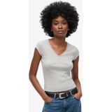 Superdry - Athletic Essential Lace Trim - T-shirt - Grijs - Korte Mouwen - V-hals