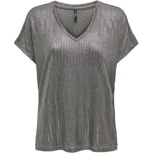 ONLMIRINDA S/S V-hals TOP JRS, donkergrijs gemêleerd/detail: gun metallic, S