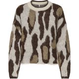 Only - Onledelie Life Ls Jq O-neck Knt - Damestrui - Creme/melange - Animal Print