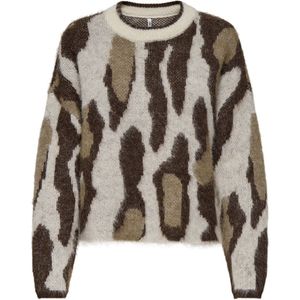 Only - Onledelie Life Ls Jq O-neck Knt - Damestrui - Creme/melange - Animal Print