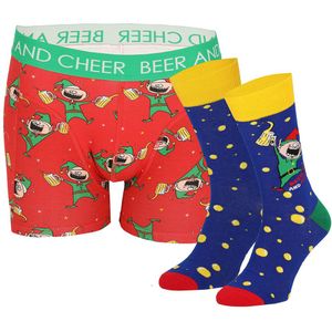 Heren Kerst Boxershort + Sokken Cadeau SET Beer and Cheer Giftbox - Maat S