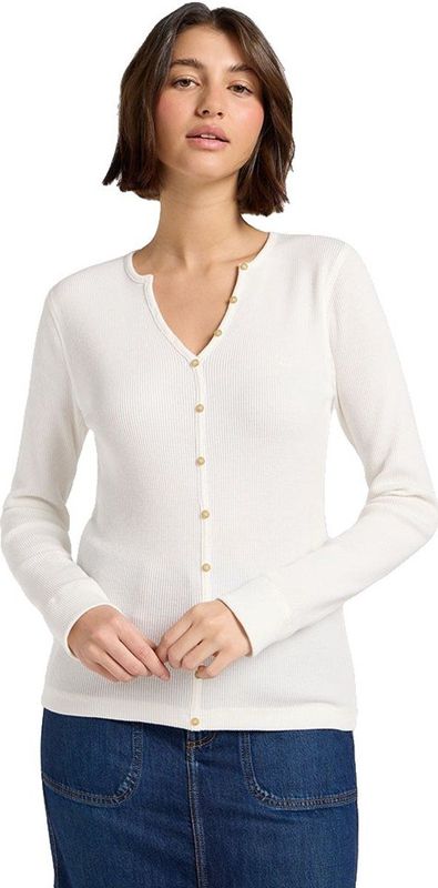 Lee Washed Waffle Henley T-shirt Met Lange Mouwen Wit L Vrouw