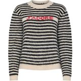 Pieces - Pcjada Ls O-neck Knit - Gebreide Trui - Birch/Black - Dames