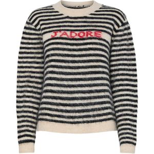 Pieces - Pcjada Ls O-neck Knit - Gebreide Trui - Birch/Black - Dames