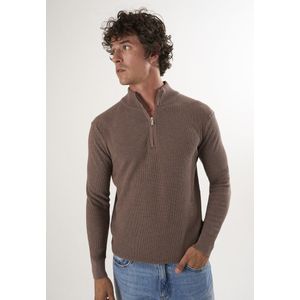 Felix Hardy - Pullover - Bruin - 100% Katoen - Heren - Halve Rits
