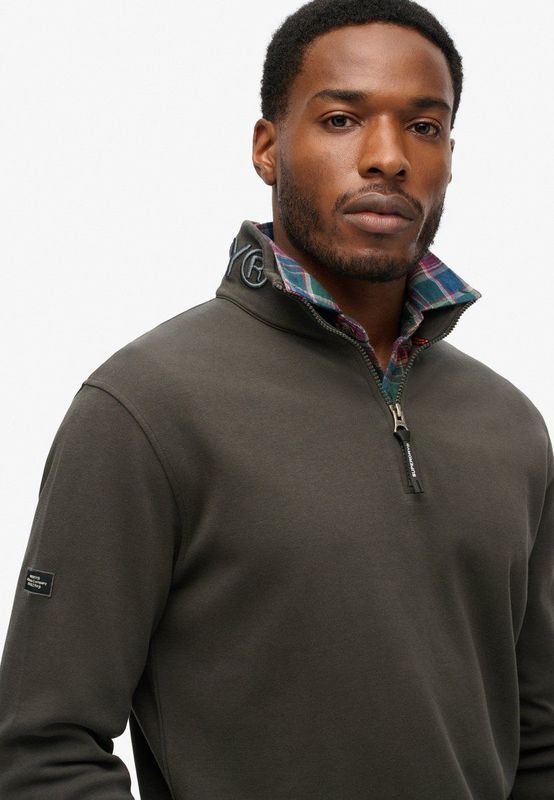 Superdry - Utility Logo Henley - Half Rits Trui - Washed Black