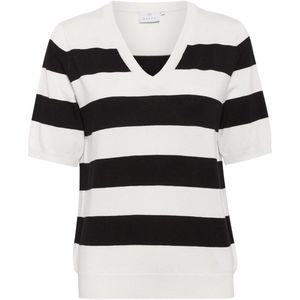 Kaffe - Knitwear Top - Zwart/Wit - V-hals - Korte Mouwen