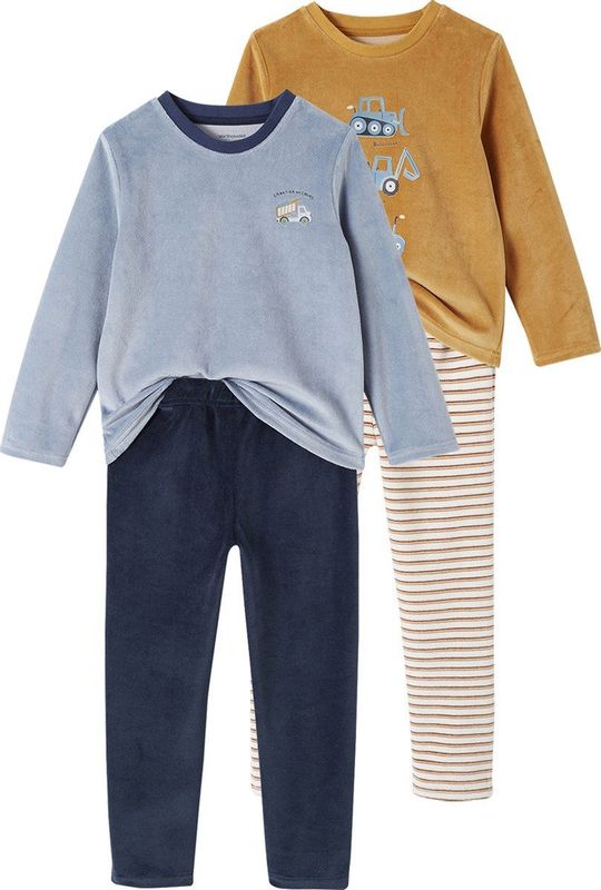 Vertbaudet - Set van 2 - Fluwelen Jongenspyjama's - Graafmachine