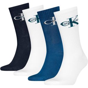 Calvin Klein - Sokken Giftbox Heren - Monologo - 4 paar CK Sokken - Blauw/Wit - One Size (40-46)