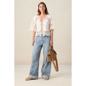 Sissy-Boy - Witte Kanten Top - Korte Mouwen - V-halslijn