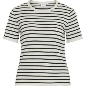 Vila - Vilipsa 2/4 O-neck Knit Top - Cloud Dancer/Black Beau - Dames T-shirt