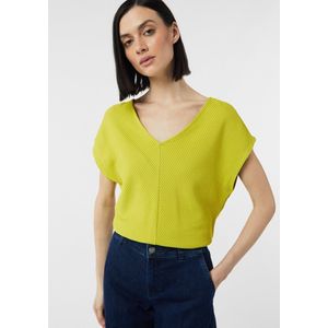 comma - T-Shirt - Katoenmix - V-hals - Korte Mouwen