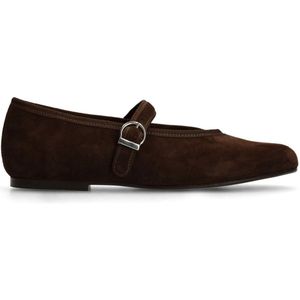 Manfield - Ballerina's - Bruin - Suède - Platte Hak - Zilverkleurig Gesp Detail