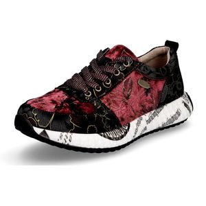 Laura Vita - Sneakers Laag - Geel Bordeaux Watermeloen Rood Zwart - Fluweel/Nicky Velours