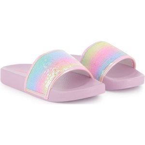 Billieblushvoor meisjes. U20688 Lila teenslippers met lovertjes (30), Plat, Geen, Strandkleding, kinderkleding