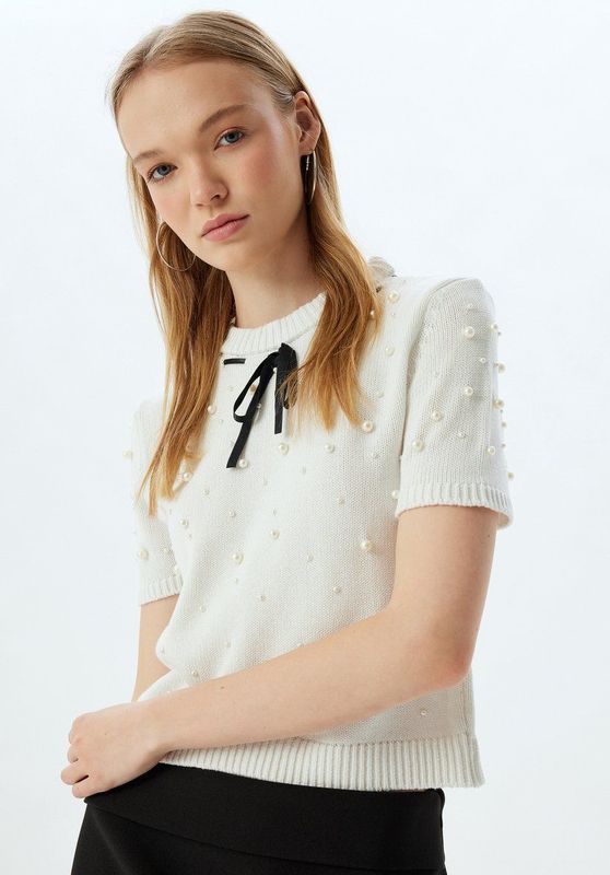 Koton - Trui - Ecru / Zwart - Normale Pasvorm - Kwartmouw