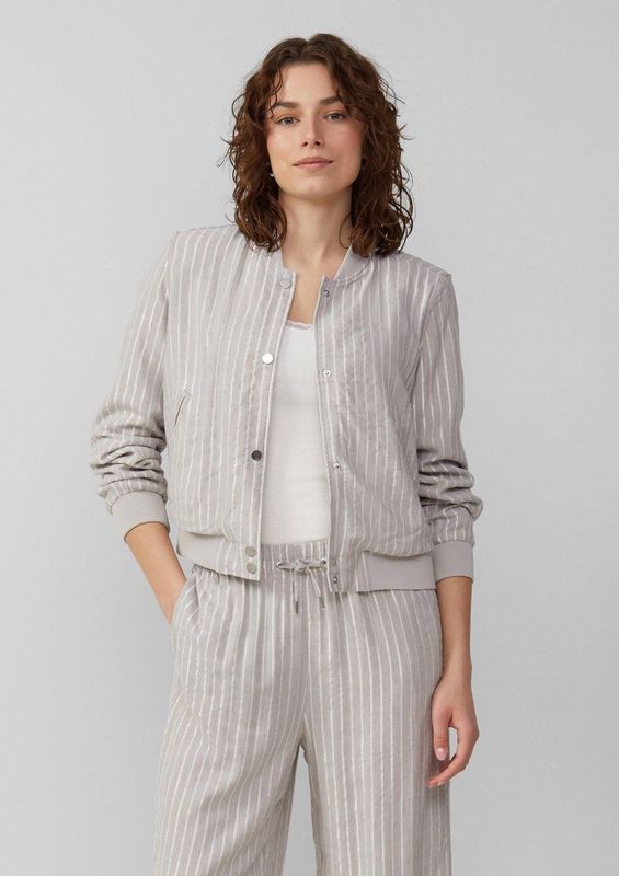 QS - Tussenjas - Grijs/Zilver - Viscose - Licht Gevoerd, Blouson, Geribbelde Kraag