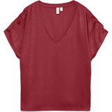 Vero Moda - Vmgolda Ss V-neck Top - T-shirt - Karanda Red/gold Lurex