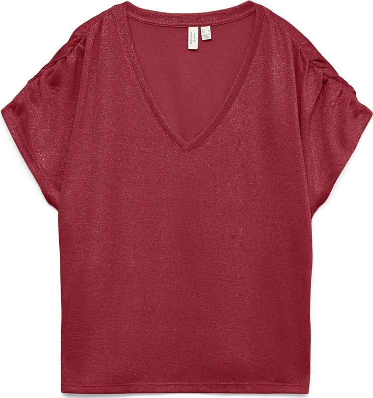 Vero Moda - Vmgolda Ss V-neck Top - T-shirt - Karanda Red/gold Lurex