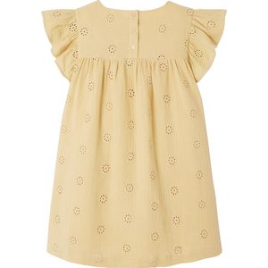 Bloemetjesjurk - Katoengaas - Pastelgeel - Rechte Hals - Geborduurd
