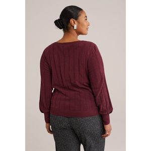 WE Fashion - Curve - Gebreide Trui - Donkerrood - Regular Fit - Plus Size Maat: 46