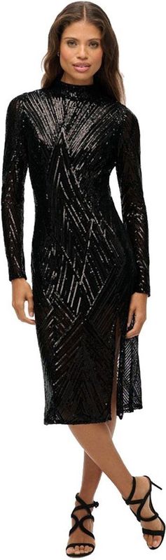 Superdry - Open Back Long Sleeve Midi Dress - Zwart - Midi-jurk