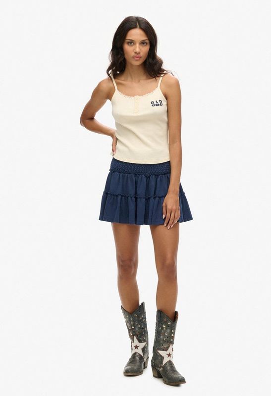 Superdry - Tiered Jersey Rok - Geruit - Gerimpelde Tailleband - Mini-lengte