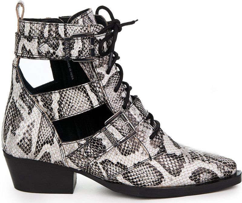 Bronx - Jacky Jo - Enkellaarsjes - Wit met Zwart - Echt Leer - ZLN 0748