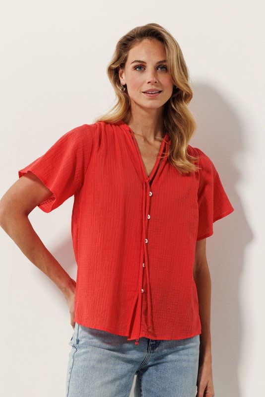 Tramontana - Blouse - Koraal - V-Hals - Korte Mouwen