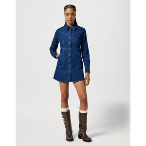 Wrangler - Slim Fit Dress - Blauw - Korte Jurk Met Lange Mouwen