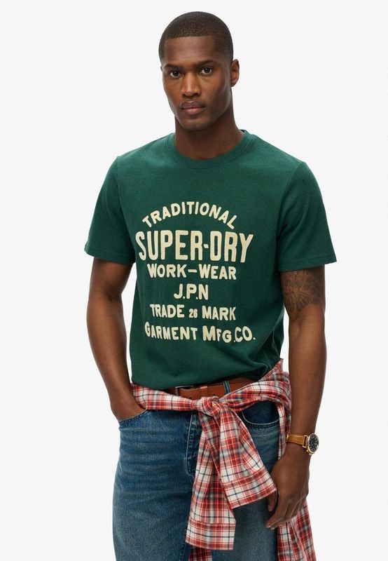Superdry - Workwear Flock Graphic - T-shirt - Ash Grey Marl - Korte Mouwen