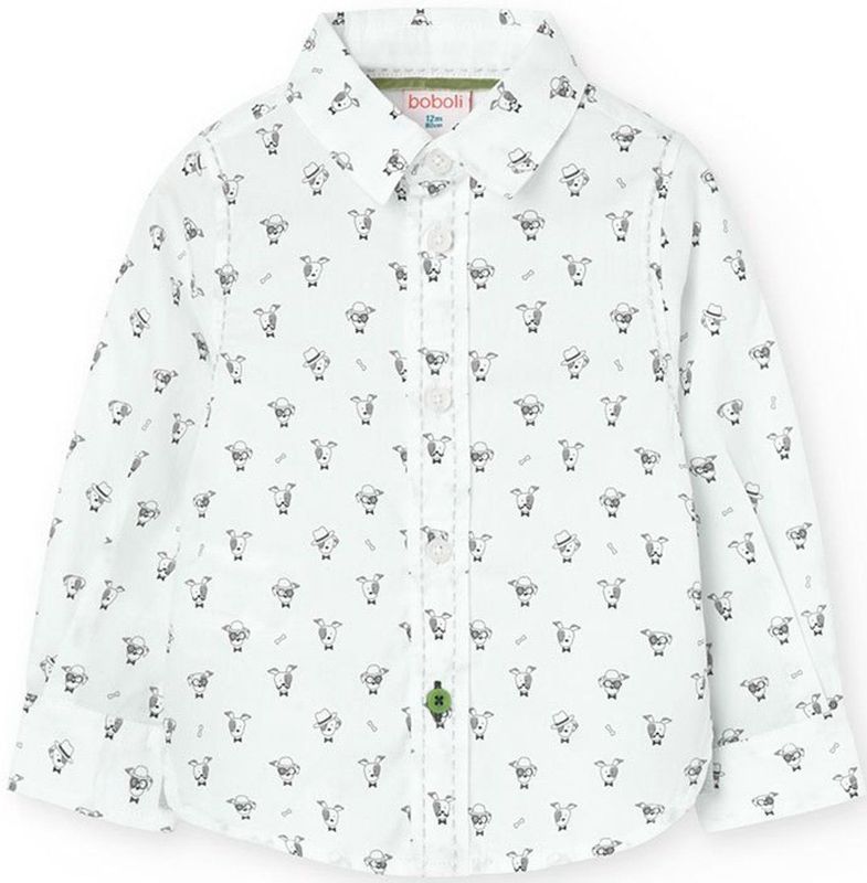 Boboli - Poplin Printed - Overhemd - Wit - Lange Mouwen - 24 Months