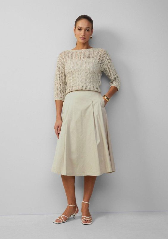 s.Oliver BLACK LABEL - Poplin Rok - Zwart - Elastische Tailleband - Geplooid Detail