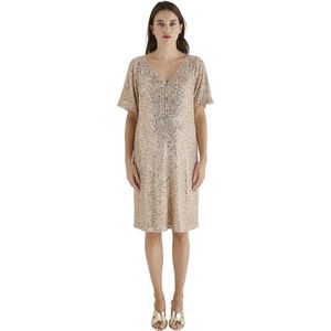 Zwangerschapsjurk - Goud - Met Pailletten - V-hals - Korte Mouwen - Tot op de Knie