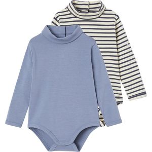 Vertbaudet - Set van 2 - Babyrompertjes - Met Opgerold Kraagje - Lange Mouwen